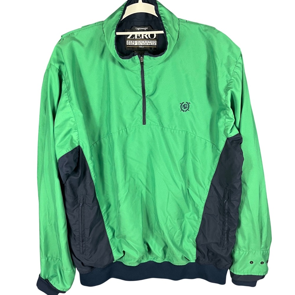 Zero Restriction Golf Windbreaker Mens Large Green Navy Quarter Zip Pullover